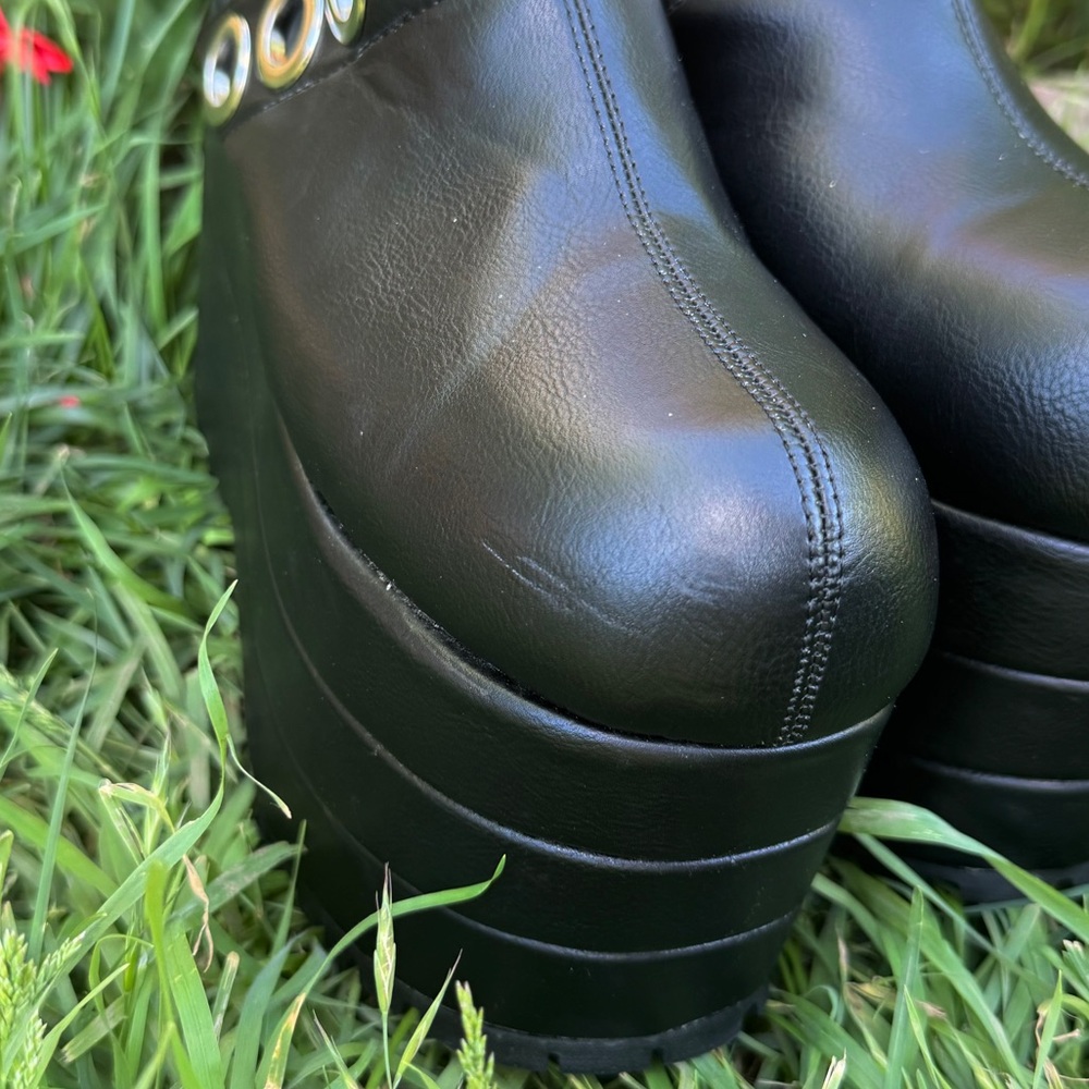 Dolls Kill Black Platform Clog Mules with Silver Eyelets - Picture 5 of 9